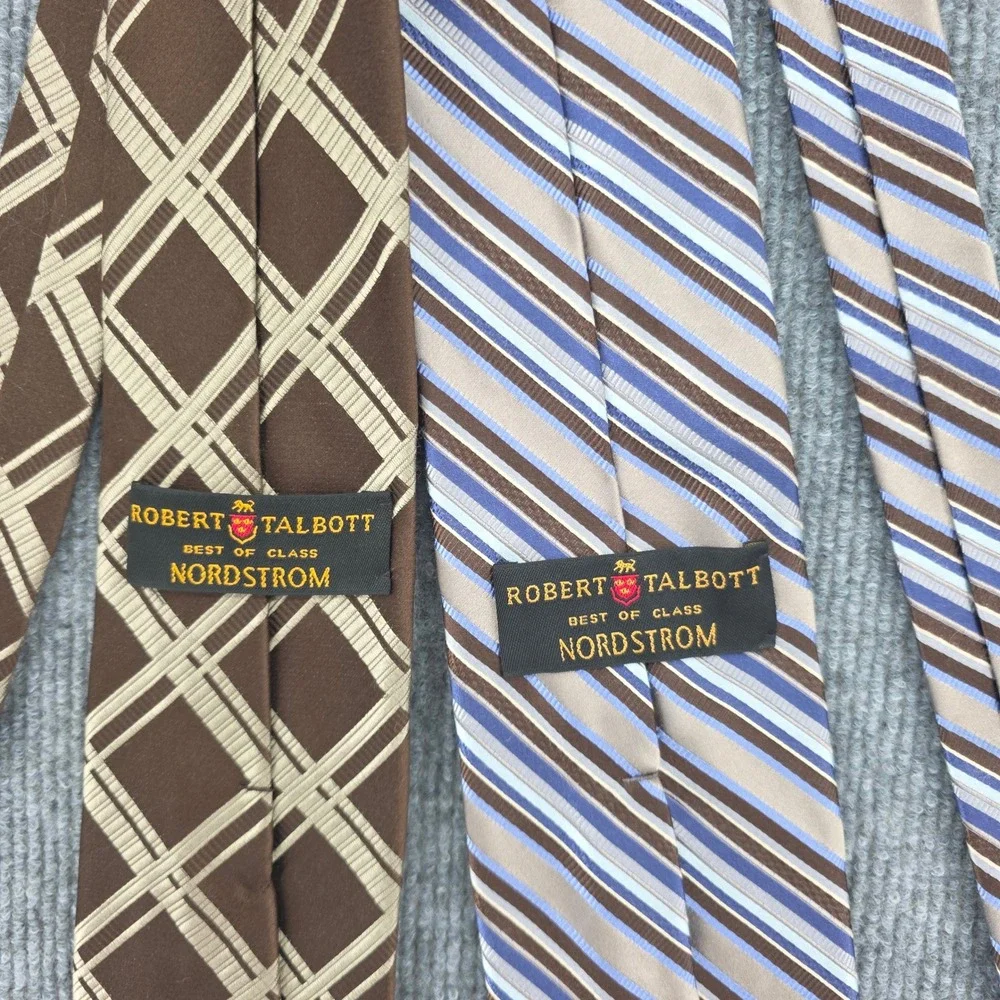 Robert Talbott Best of Class Nordstrom Silk Tie Lot 2 Brown Plaid Blue Stripe
